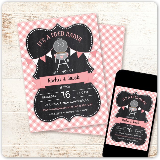 BABYQ Pink Gingham Chalkboard Girl Baby Dusche Einladung (Von Creator hochgeladen)