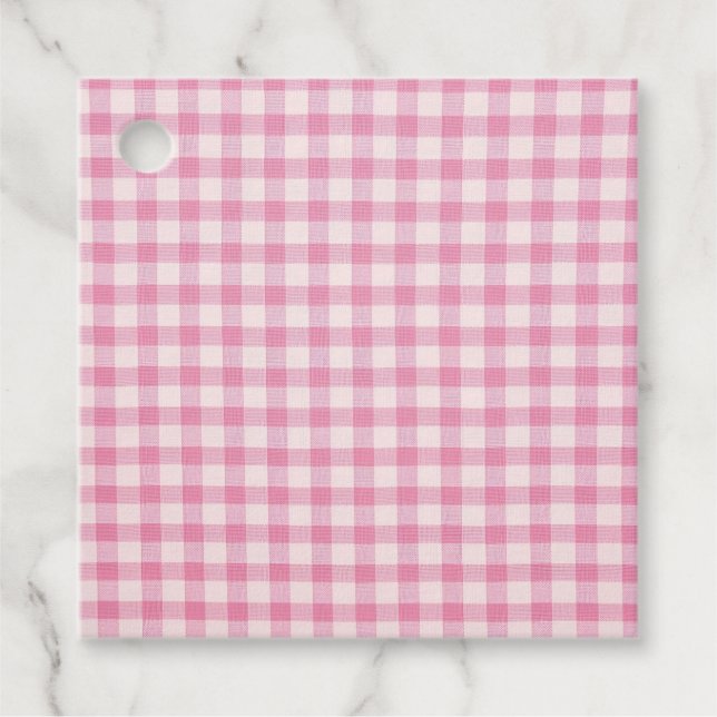 Babyrosa Gingham-Muster Geschenkanhänger (Vorderseite)