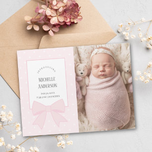 Babyrosa Schleife Baby Mädchen Foto Geburtsanzeige Magnetkarte