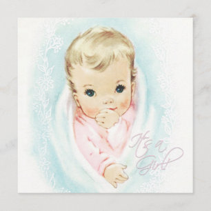 Babyrosa Vintage Baby Mädchen Shower Einladung