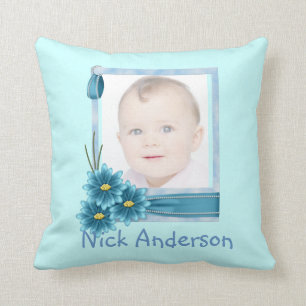 Babys 1. Christmas Blue Daisy Baby Foto Kissen