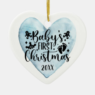 Baby's 1. Christmas Blue Heart Keramik Ornament