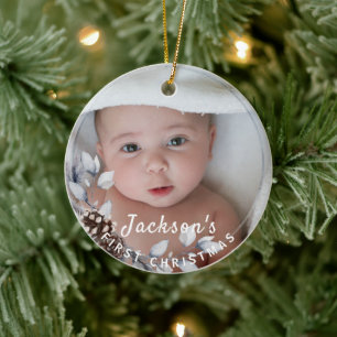 Baby's 1. Christmas Graues botanisches Foto Keepak Keramik Ornament