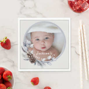 Baby's 1. Christmas Graues botanisches Foto Keepak Serviette