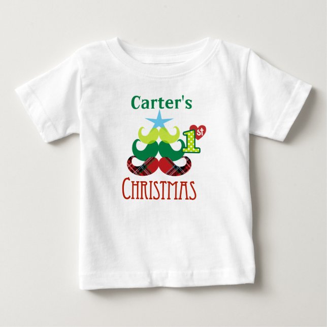 Baby's 1. Christmas Mustache Tree Tshirt (Vorderseite)