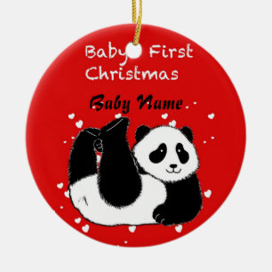 Baby's 1. Christmas Personalisiert Baby Panda Bear Keramikornament