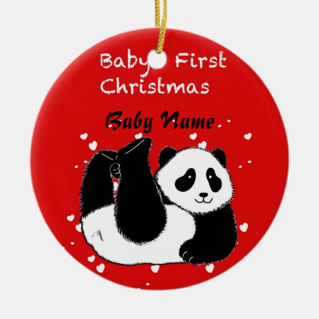 Baby's 1. Christmas Personalisiert Baby Panda Bear Keramikornament (Vorne)