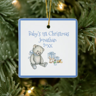 Baby's 1. Christmas Personalize Blue Niedlich Baby Keramikornament