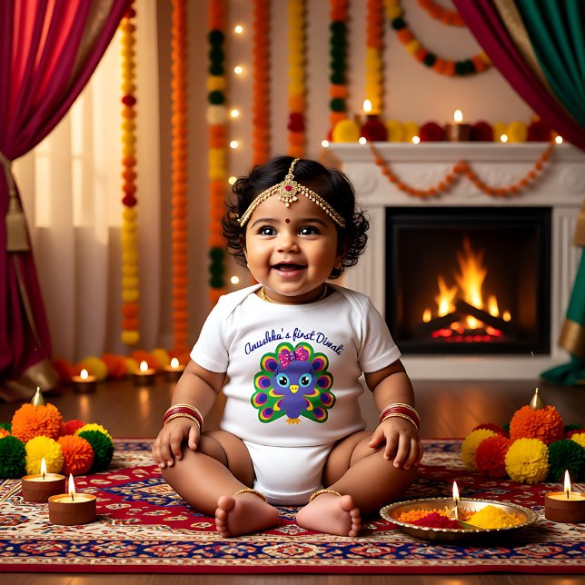 Baby's 1. Diwali - individuelle Name Baby Strampler (Baby's 1st Diwali - custom name Baby Bodysuit)