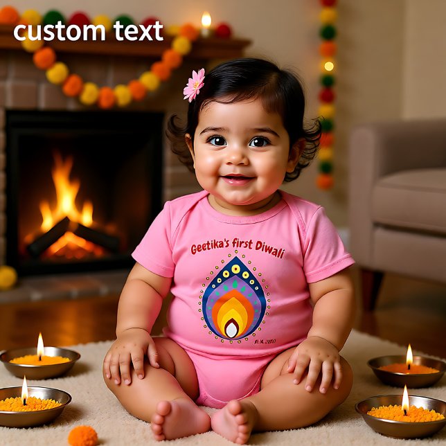 Baby's 1 Diwali mit individuelle Name-Stil2 Baby Strampler (Baby's 1st Diwali with custom name,  Baby Bodysuit)