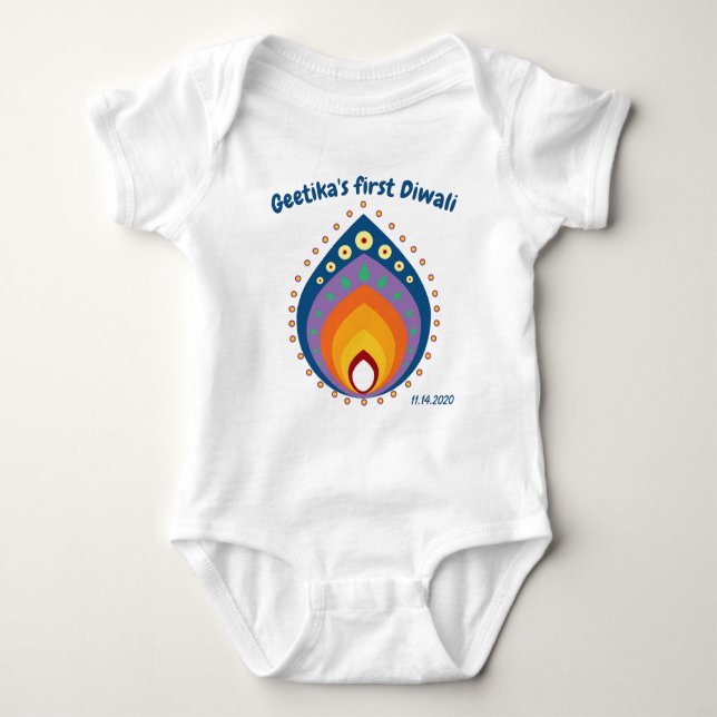 Baby's 1 Diwali mit individuelle Name-Stil2 Baby Strampler (Vorderseite)