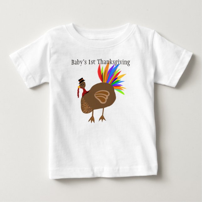 Baby's 1. Erntedank Türkei Feathers Black Hat Baby Strampler (Vorderseite)