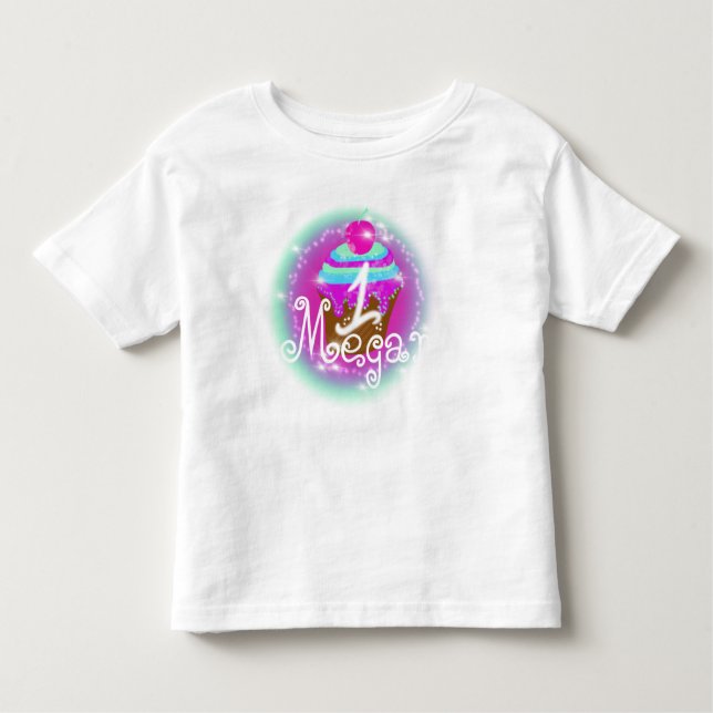Baby's 1. Geburtstag Airbrush Cupcake Kleinkind T-shirt (Vorderseite)