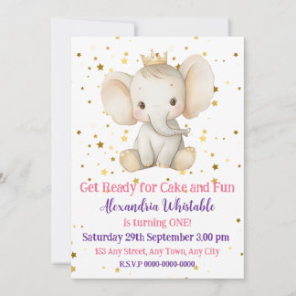 Babys 1. Geburtstag personalisierter Elefant der P Einladung