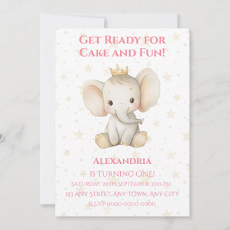 Babys 1. Geburtstag personalisierter Elefant der P Einladung