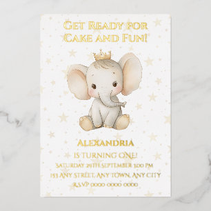 Babys 1. Geburtstag personalisierter Elefant der P Folieneinladung