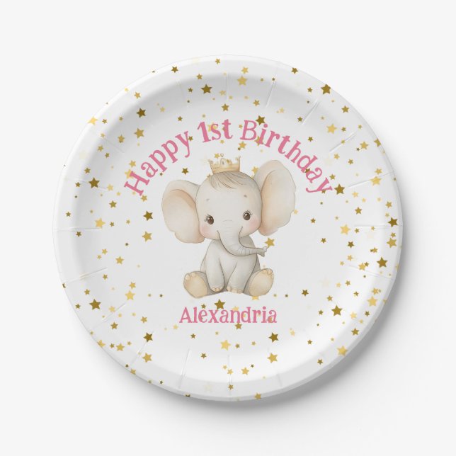 Babys 1. Geburtstag personalisierter Elefant der P Pappteller (Vorderseite)
