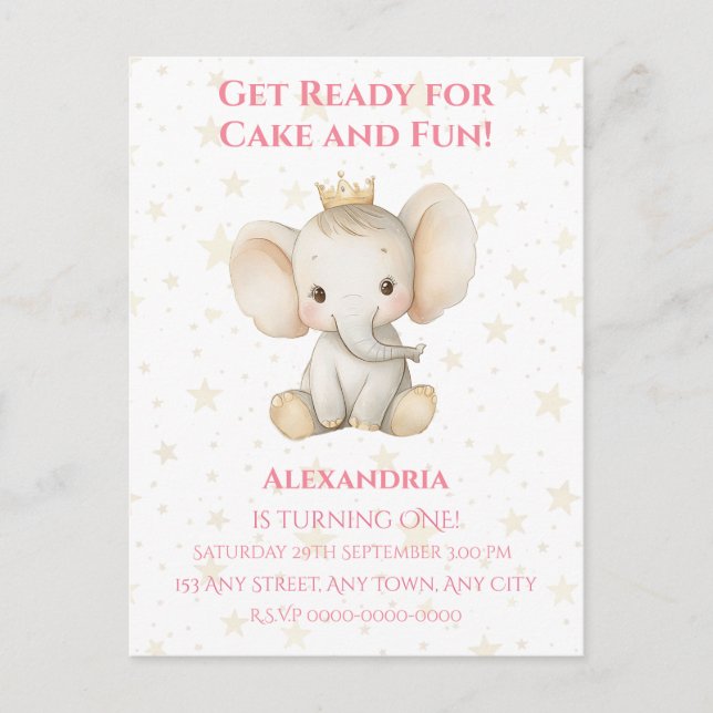 Babys 1. Geburtstag personalisierter Elefant der P Postkarte (Vorderseite)