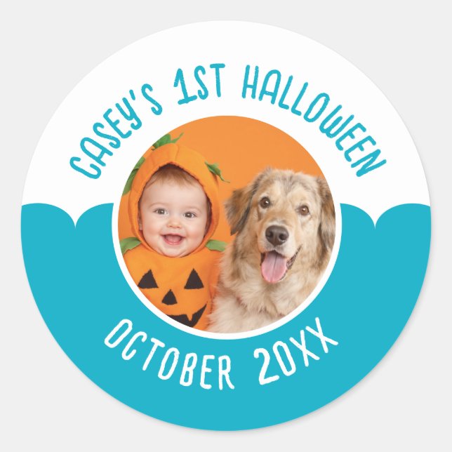 Baby's 1. Halloween, benutzerdefinierter Text mit  Runder Aufkleber (Vorderseite)