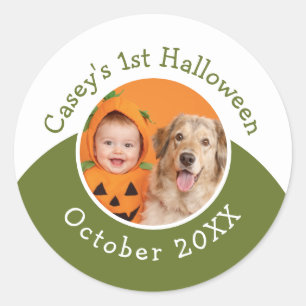 Baby's 1. Halloween-Upload-Foto mit editierbarem T Runder Aufkleber