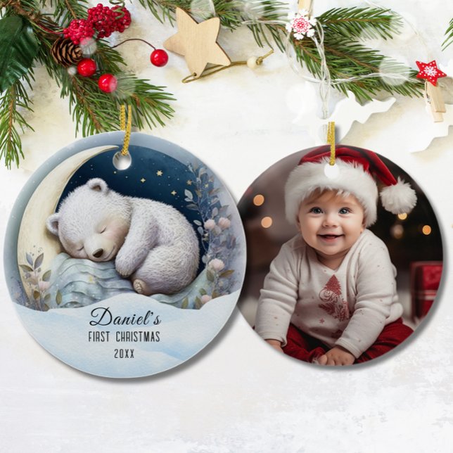 Baby's 1. Niedlicher Weihnachtsbär Custom Keramik Ornament (Von Creator hochgeladen)
