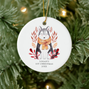Baby's 1. Weihnachten Personalisierten Wolf Dog Hu Keramik Ornament