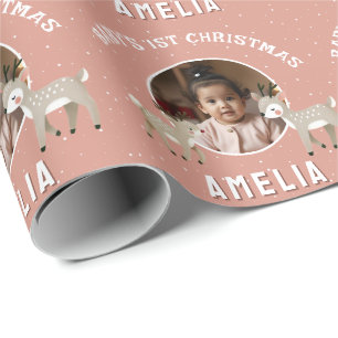 Baby's 1. Weihnachten Rentier Erinnerungsfoto Geschenkpapier