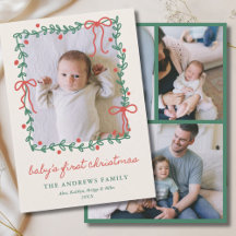 Baby's 1. Weihnachten Rote Schleifen Grünzeug 4 Fo