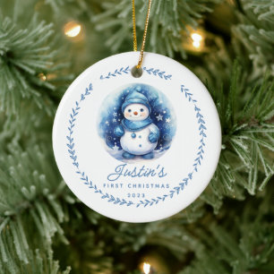 Baby's 1. Weihnachten Schneemann 2-seitiges Foto Keramik Ornament