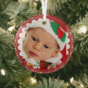 Baby's 1. Weihnachts-Individuelle Name Foto Red Wr Ornament Aus Glas