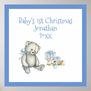 Baby's 1. Weihnachts Personalisiert Blue Keepake Poster