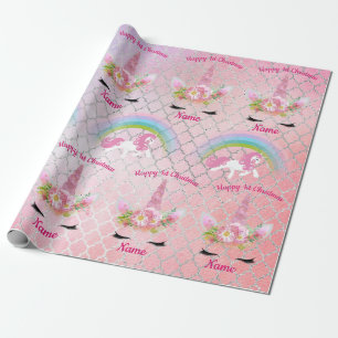 Babys 1. Weihnachts UNICORNS Funkelnd Girls benann Geschenkpapier