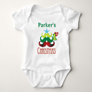 Babys 1. Weihnachtsanzug Mustache Tree Baby Strampler