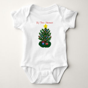 Babys 1. Weihnachtsbaum Yellow Star Baby Strampler