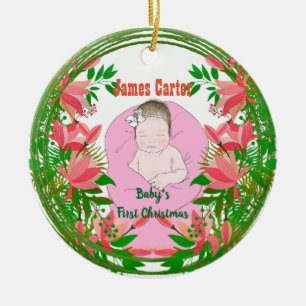 Babys 1. Weihnachtsfeiertag Foto Botanischer Kranz Keramik Ornament