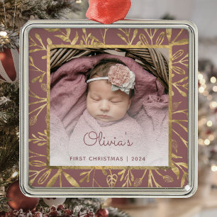 Babys 1. Weihnachtsfest Foto Dusty Rose Gold Folia Ornament Aus Metall