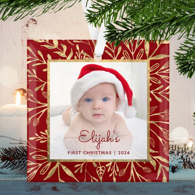 Babys 1. Weihnachtsgebäck Burgundy Gold Foliage Fo Ornament Aus Glas (Von Creator hochgeladen)