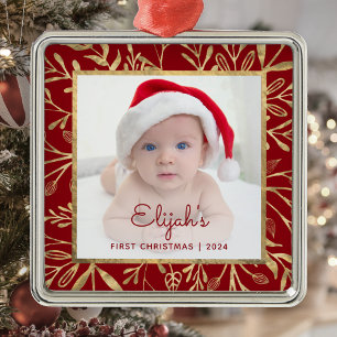 Babys 1. Weihnachtsgebäck Burgundy Gold Foliage Fo Ornament Aus Metall