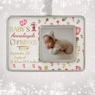 Baby's 1. Weihnachtsgeburt Stats Keepake Rahmen-Ornament Silber