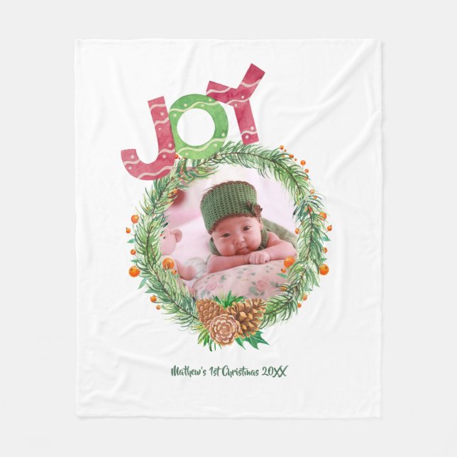 Babys 1. Weihnachtsgeschenke FOTO Wreath Keepake Fleecedecke (Vorderseite)