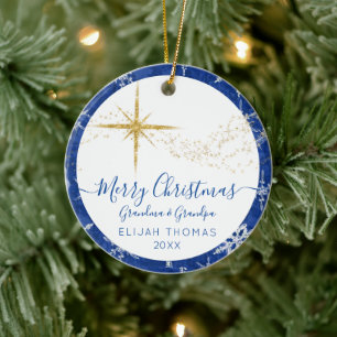Babys 1. Weihnachtsgroßeltern Blue Gold Foto Keramik Ornament