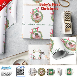 Babys 1. Weihnachtskranz mit dem Namen Keepake im Geschenkpapier