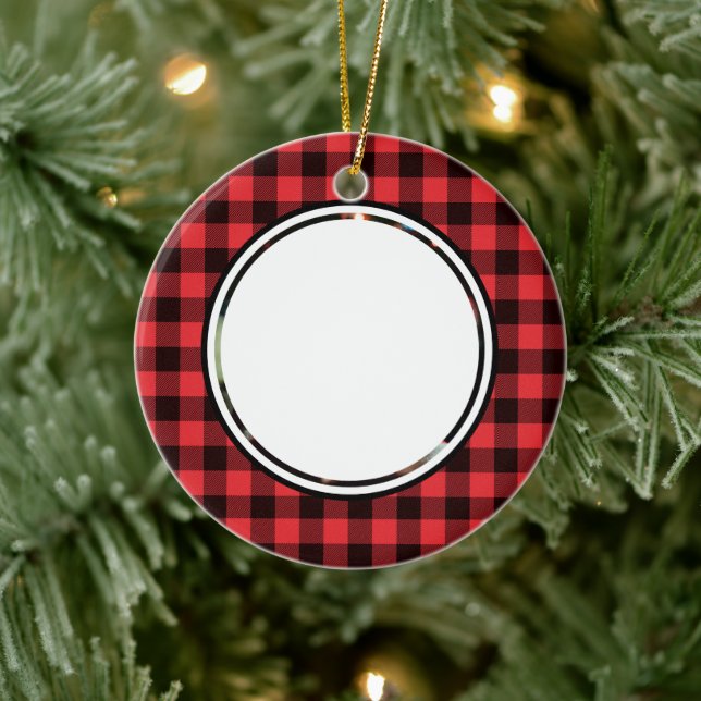Babys 1. Weihnachtsrot & Black Buffalo Kariert Keramik Ornament (Baum)