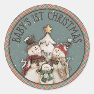Baby's 1. Weihnachtsschneemänner Runder Aufkleber