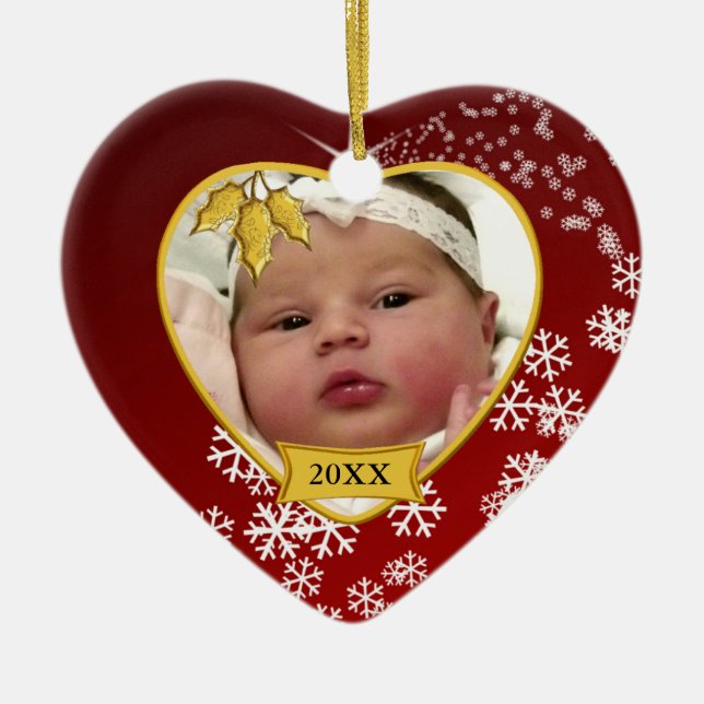 Baby's 1. Weihnachtsschneerot-Foto Keramik Ornament (Vorne)