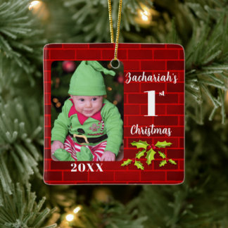 Baby's 1st Christmas Red Brick Keepake Keramikornament