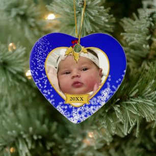 Babys 2-seitiges Foto Weihnachten halten Keramikornament
