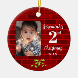 Baby's 2. Weihnachts Red Brick Round Keepake Keramik Ornament