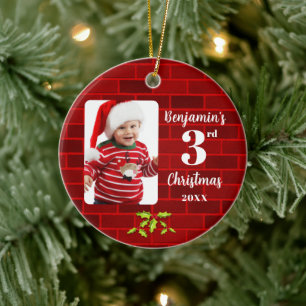 Baby's 3. Weihnachts Red Brick Round Keepake Keramik Ornament