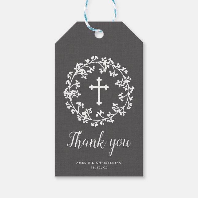 Baby's Atem Christening Danke Tag Geschenkanhänger (Vorderseite)